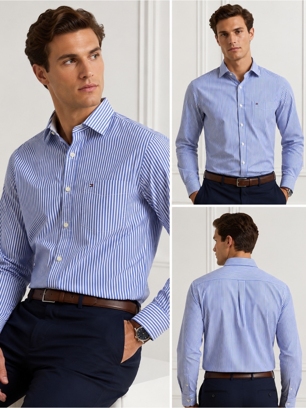 Tommy Hilfiger Blue White Striped Dress Shirt Regular Fit 16.5 32/33 Cotton